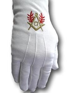 Gants Blancs 3 Griffes Équerre Compas "G" Dore Acacia Rouge